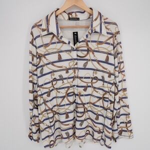 David Cline Long Sleeve Shirt Womens XL Chain Link Equestrian Old Money Snap